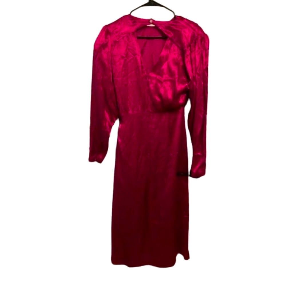KAREN MILLEN MAGENTA VISCOE SATIN DRESS WITH SHOULDER PADS